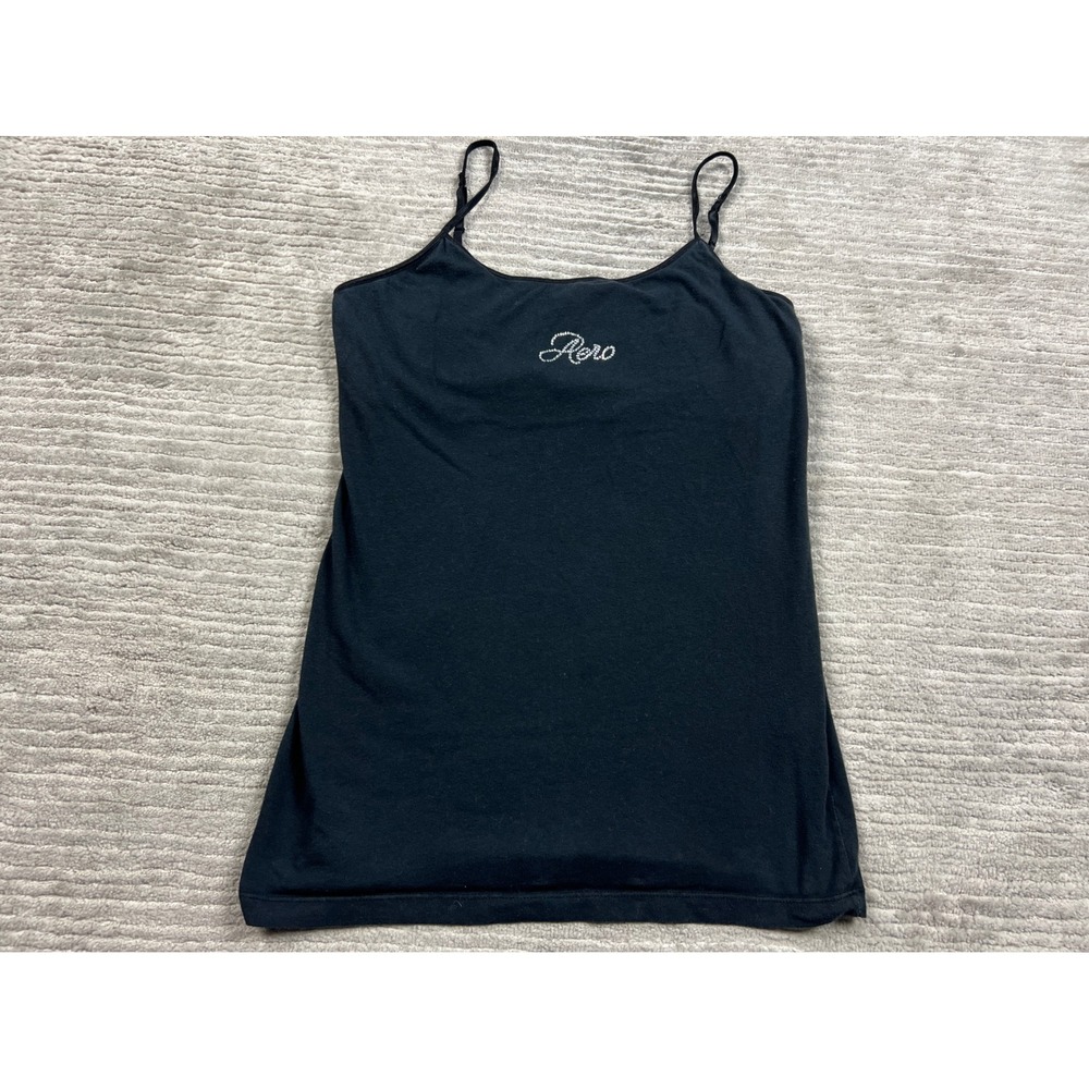 Aeropostale‎ Camisole Womens XL Black Aero Rhinestone Logo Y2K Adjustable Strap